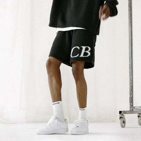 Cole Buxton letter logo jacquard shorts American high street loose casual wool drawstring shorts men