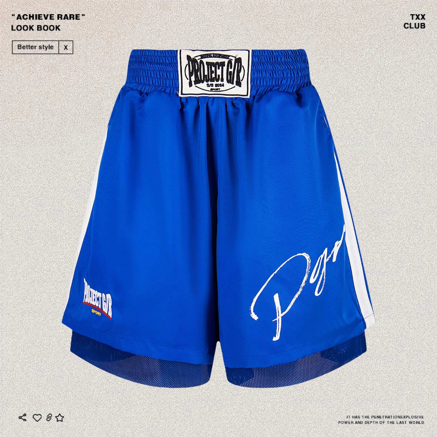 Grailz Project G/R American High Street Embroidery Fake Two Men's and Women's Loose Hip Hop Boxing Shorts