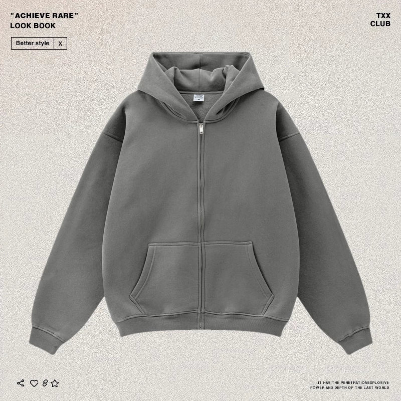 American-style casual zip-up hooded sweatshirt