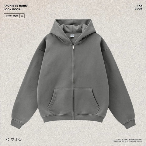 American-style casual zip-up hooded sweatshirt