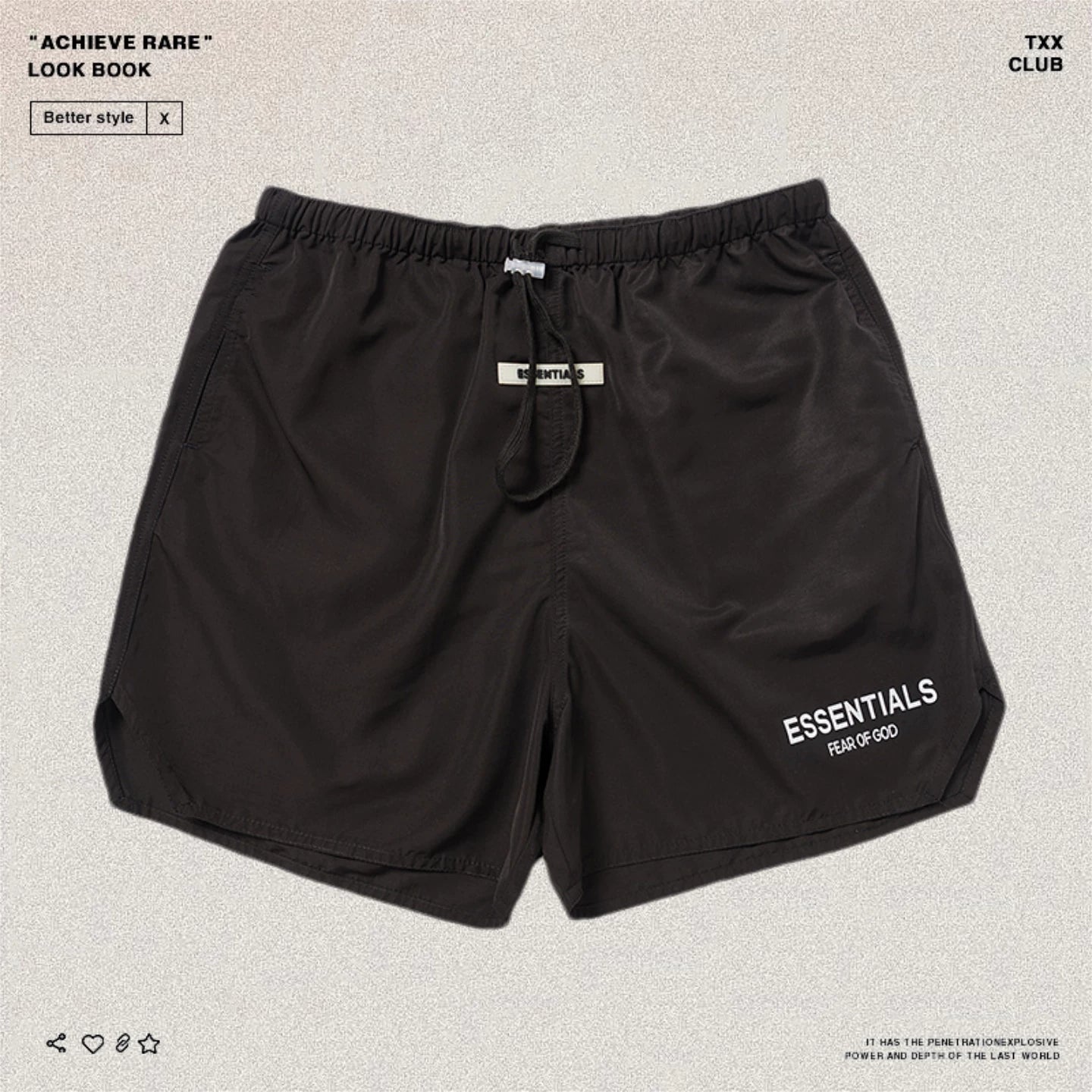 FEAR OF GOD American High Street ESSENTIALS Reflective Letter Men's and Women's Loose Nylon Quick drying Shorts Trendy