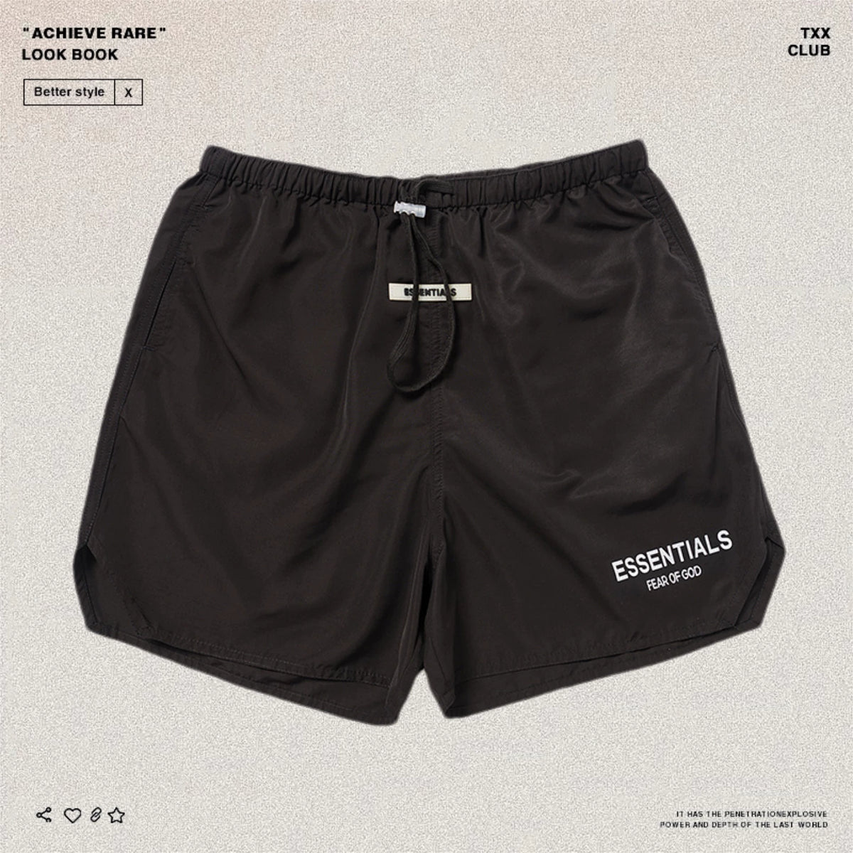FEAR OF GOD American High Street ESSENTIALS Reflective Letter Men's and Women's Loose Nylon Quick drying Shorts Trendy