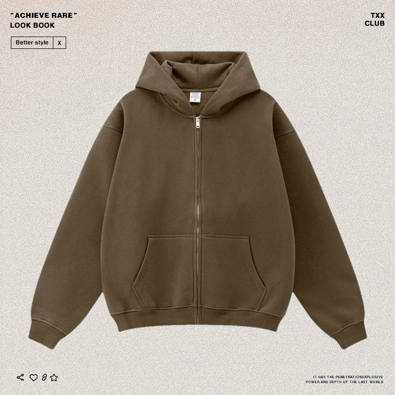 American-style casual zip-up hooded sweatshirt