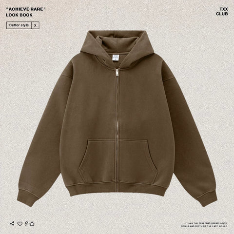 American-style casual zip-up hooded sweatshirt