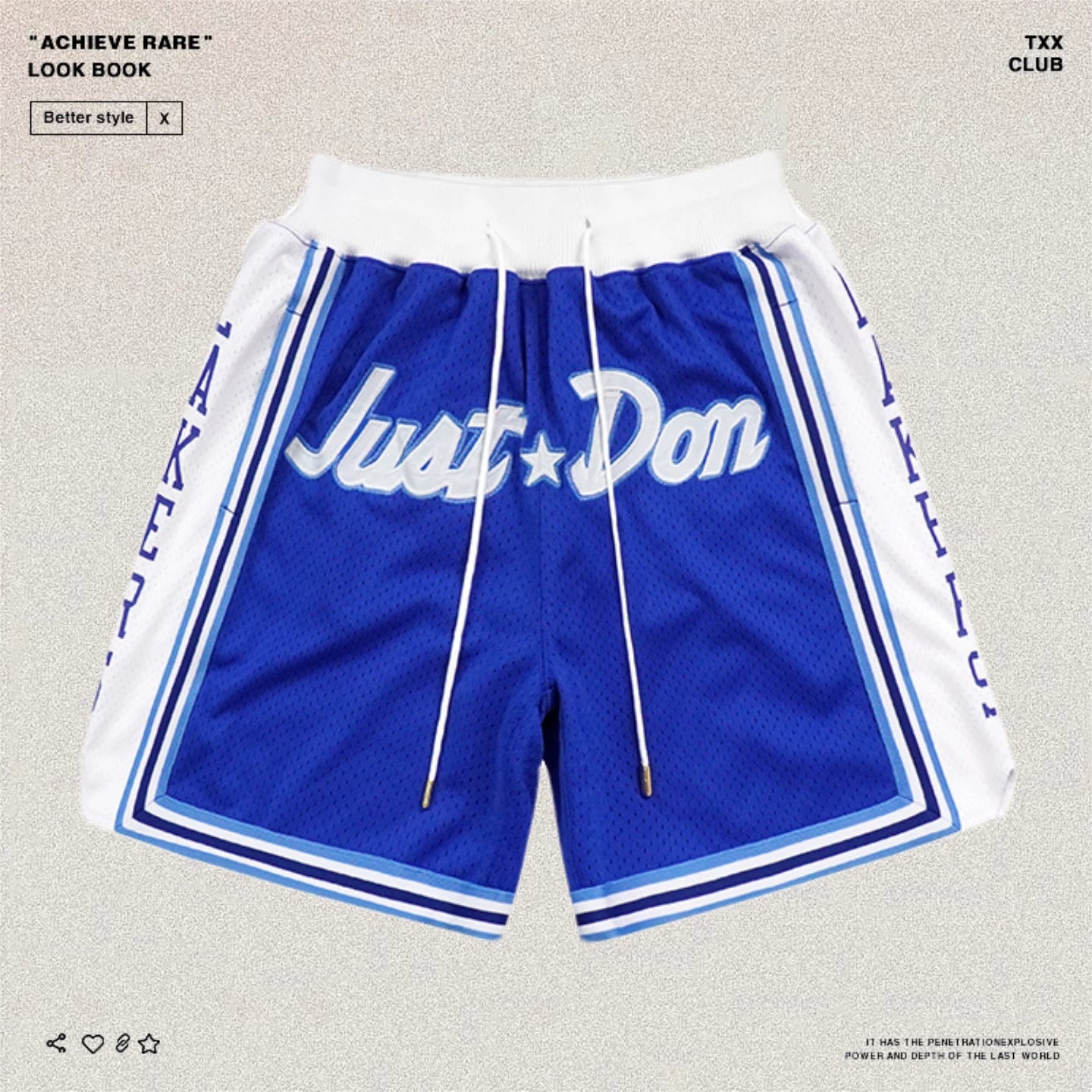 Just don American high street Los Angeles Lakers five quarter pants heavyweight embroidery men's and women's loose mesh basketball shorts