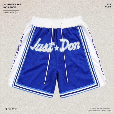 Just don American high street Los Angeles Lakers five quarter pants heavyweight embroidery men's and women's loose mesh basketball shorts