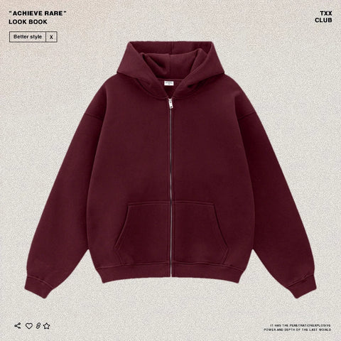 American-style casual zip-up hooded sweatshirt