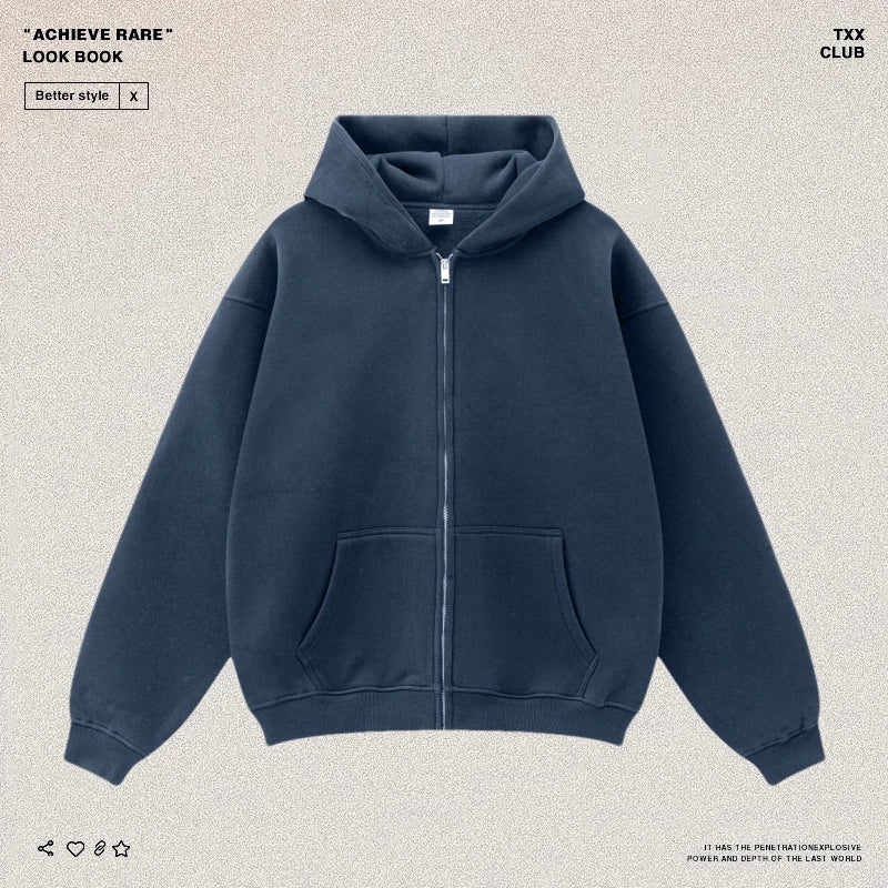 American-style casual zip-up hooded sweatshirt