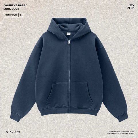 American-style casual zip-up hooded sweatshirt