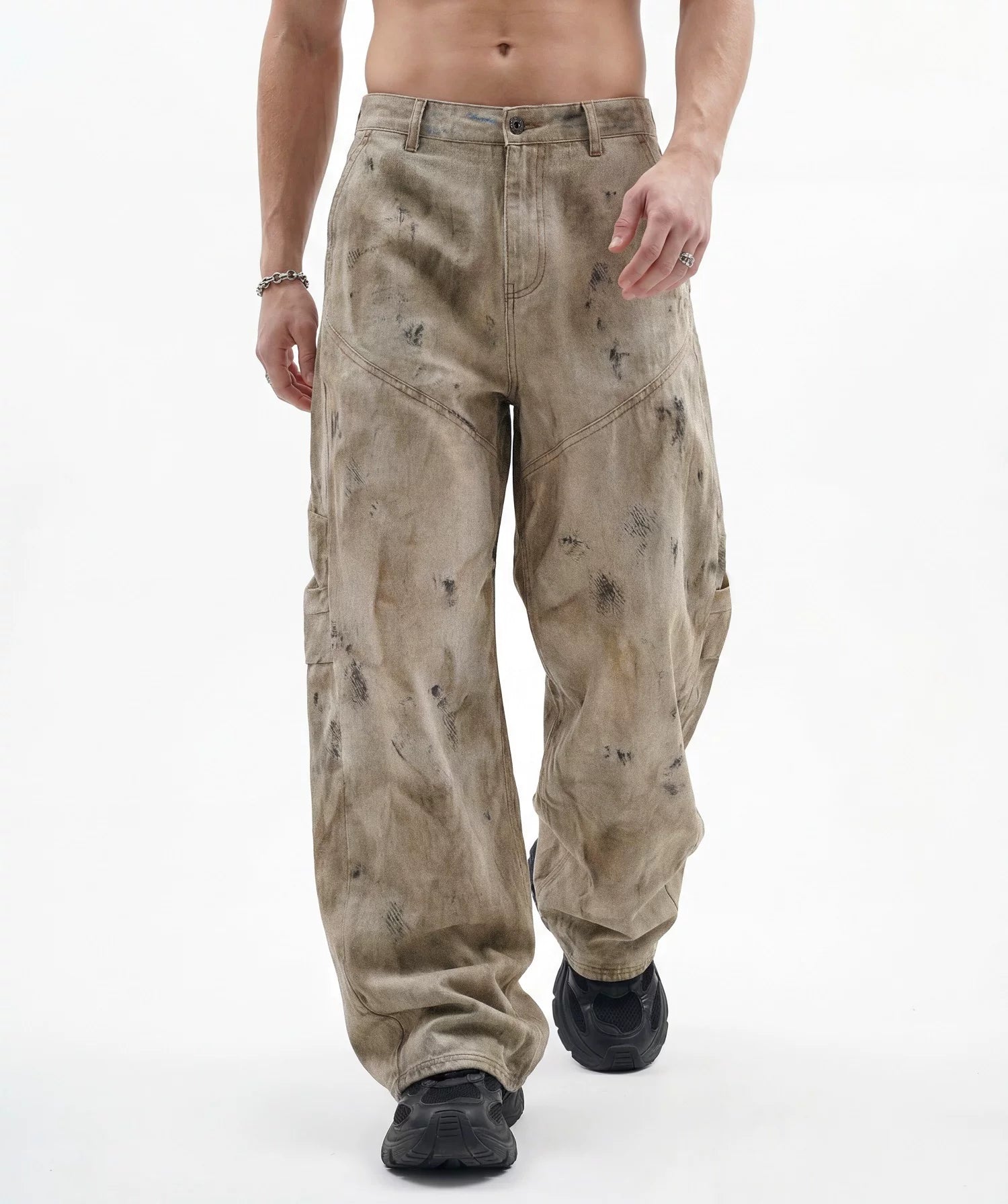 KANYE's washed and distressed denim pants