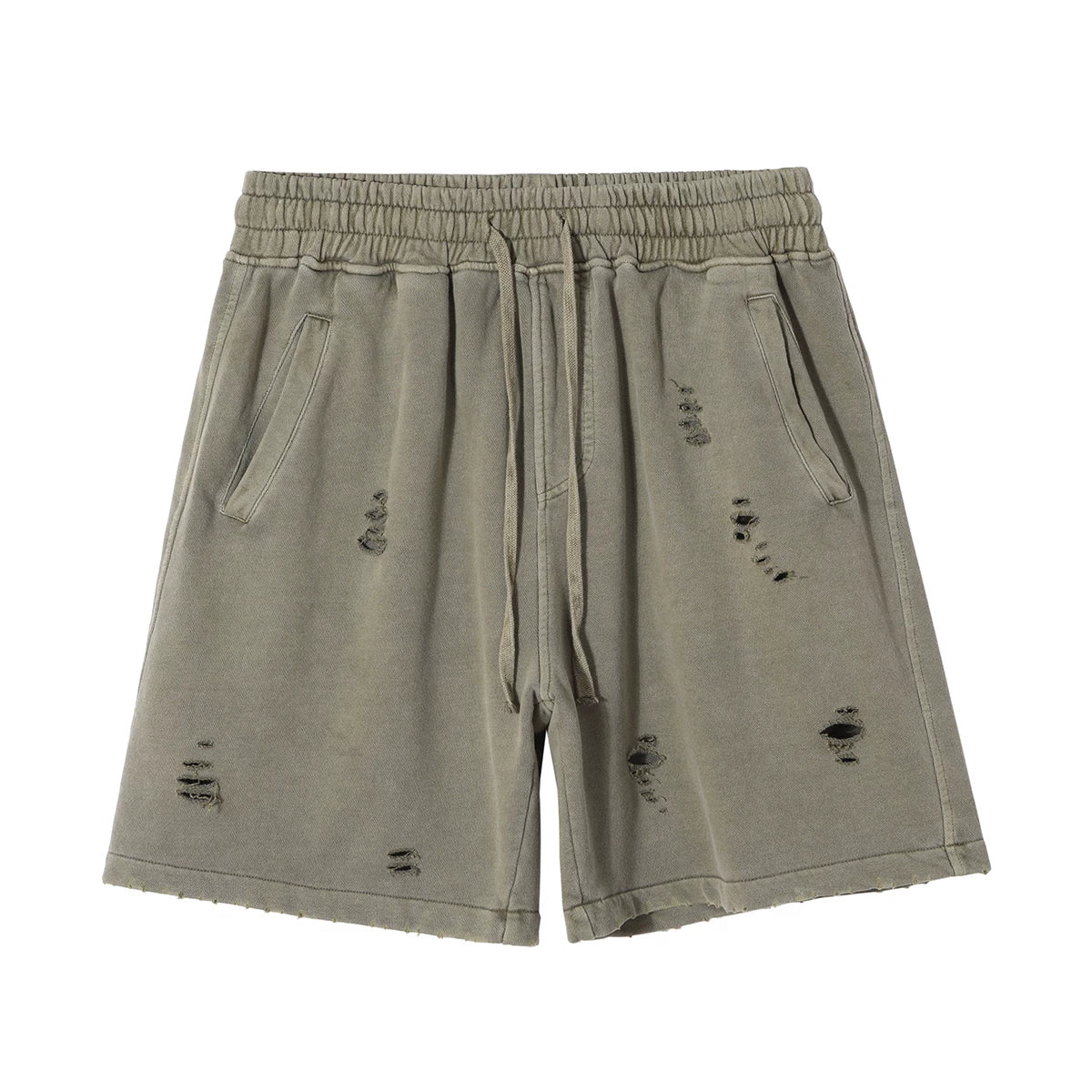 KANYE's high-end washed and distressed denim shorts
