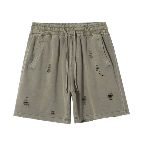 KANYE's high-end washed and distressed denim shorts