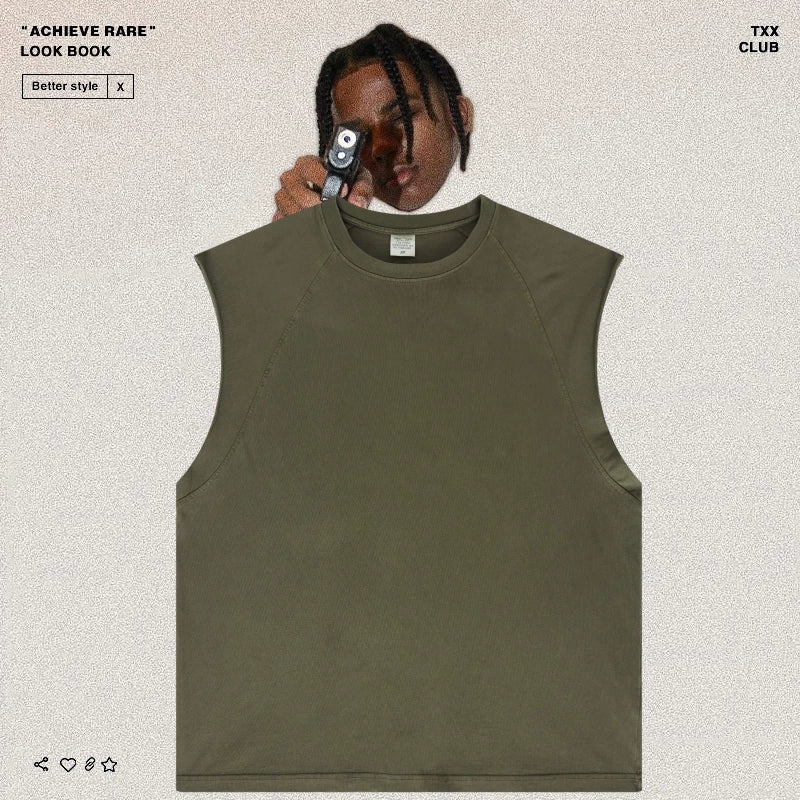 American-style washed and distressed sleeveless top