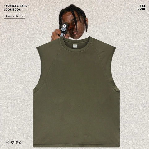 American-style washed and distressed sleeveless top