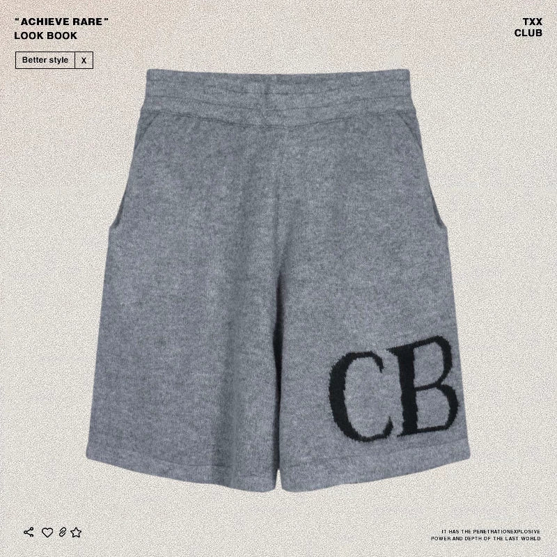 Cole Buxton letter logo jacquard shorts American high street loose casual wool drawstring shorts men