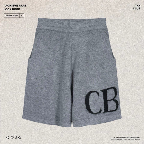 Cole Buxton letter logo jacquard shorts American high street loose casual wool drawstring shorts men