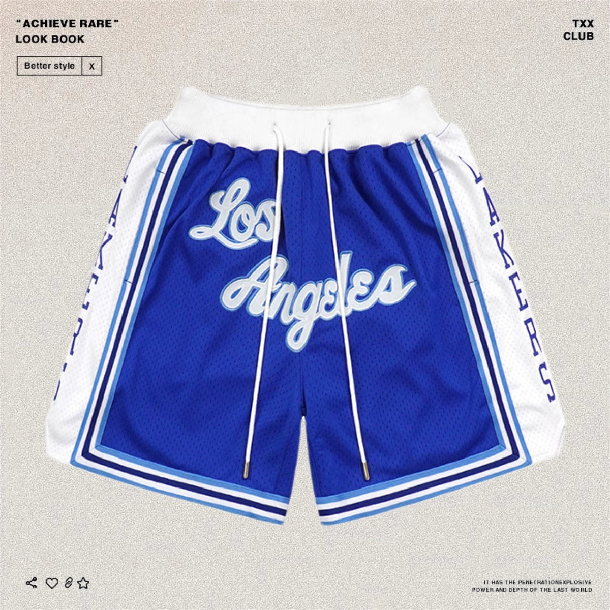 Just don American high street Los Angeles Lakers five quarter pants heavyweight embroidery men's and women's loose mesh basketball shorts