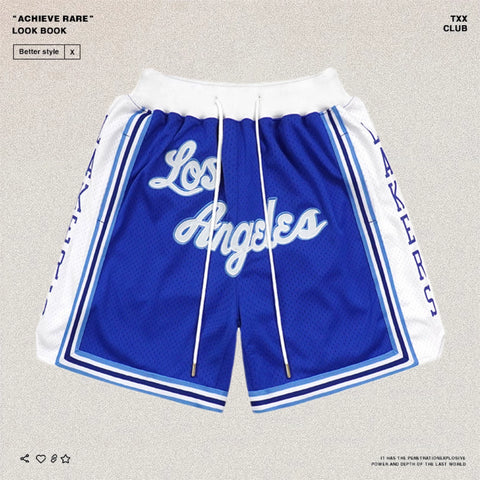 Just don American high street Los Angeles Lakers five quarter pants heavyweight embroidery men's and women's loose mesh basketball shorts