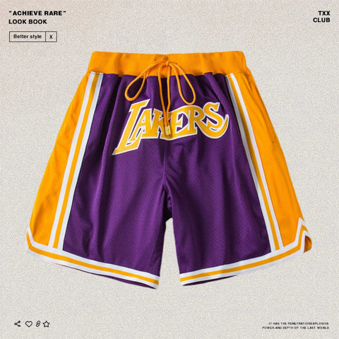 Just Don American High Street Lakers Mesh Five Point Pants Heavy Embroidered Men's and Women's Loose Basketball Shorts