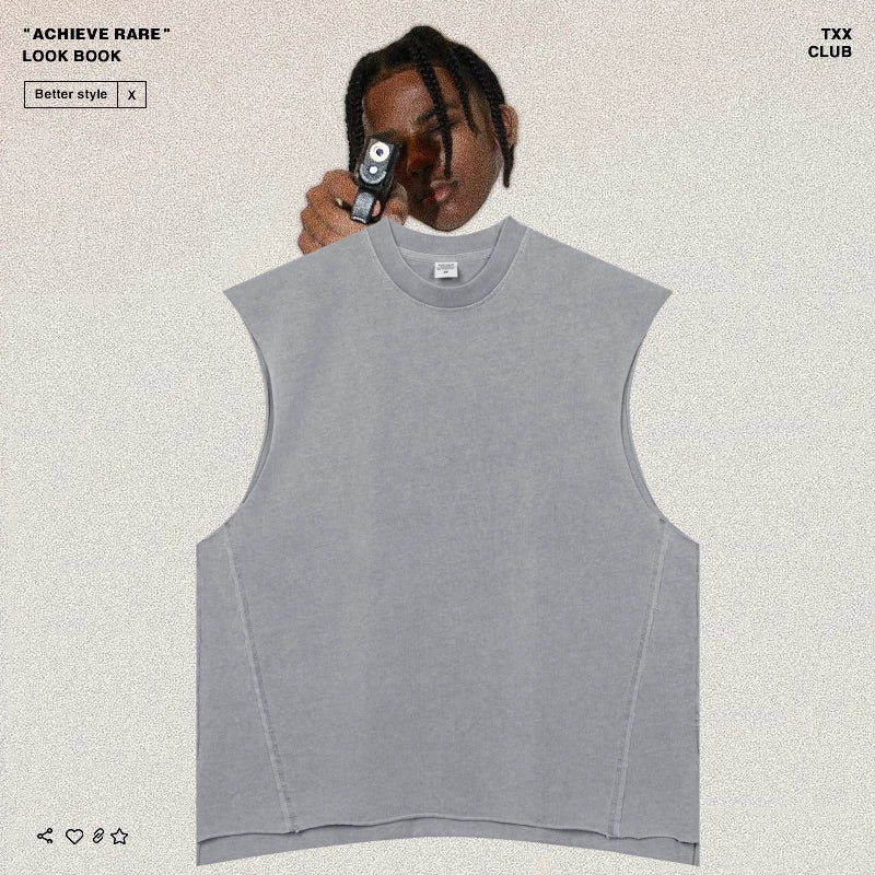 American-style washed and distressed sleeveless back piece