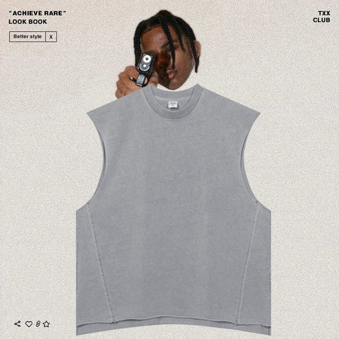 American-style washed and distressed sleeveless back piece