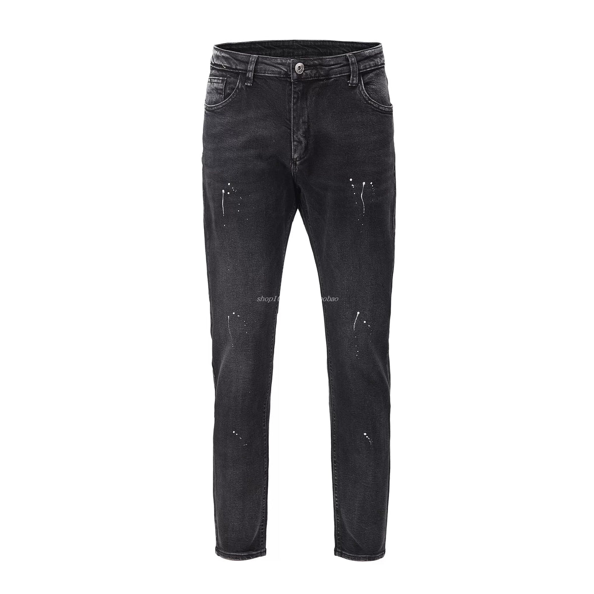 KANYE's distressed ink-print stretch denim pants