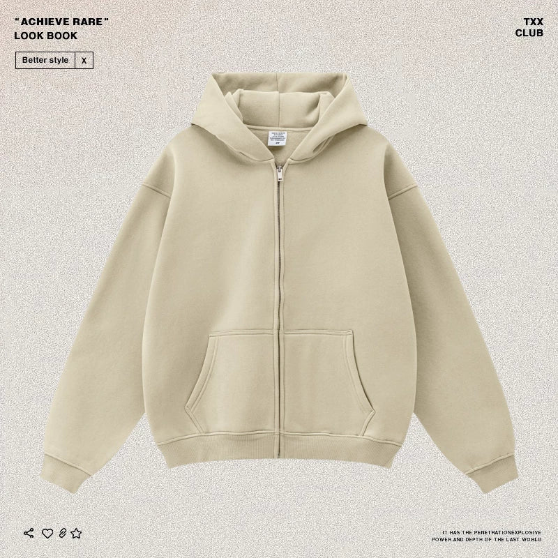 American-style casual zip-up hooded sweatshirt