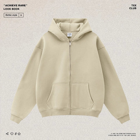 American-style casual zip-up hooded sweatshirt