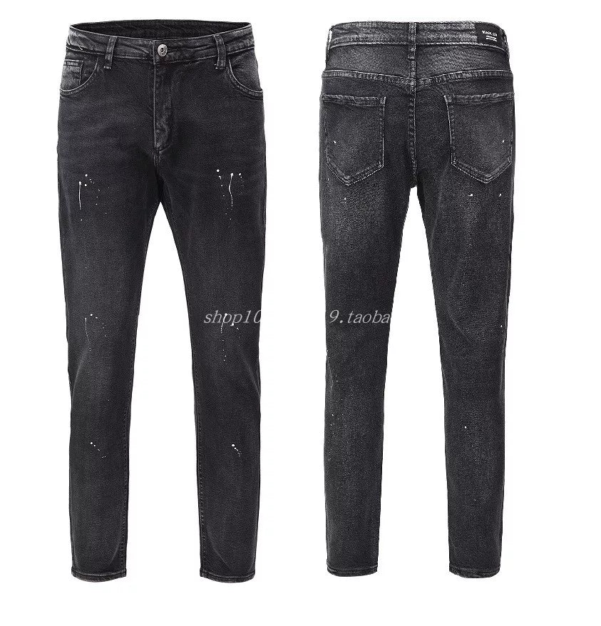 KANYE's distressed ink-print stretch denim pants