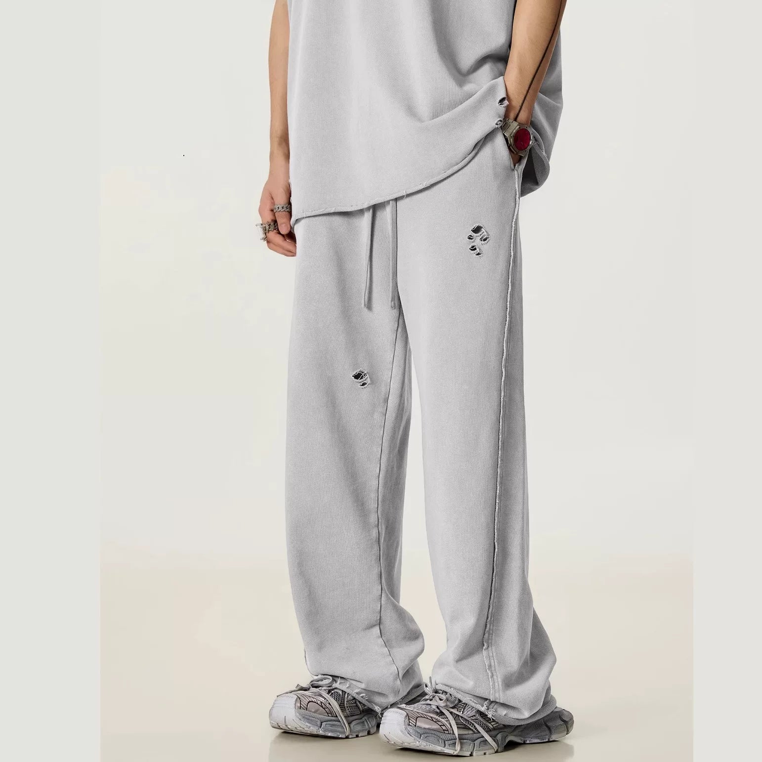 Kanye's distressed washed-out casual pants