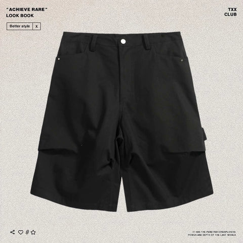 NONNOD niche high street solid color cropped pants with three-dimensional design, pleated loose casual logging workwear shorts
