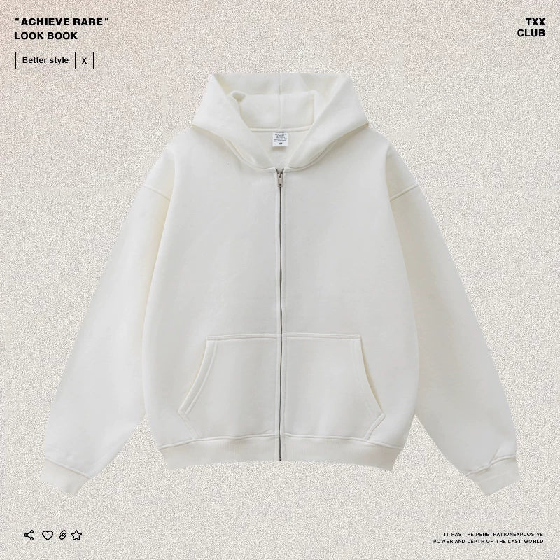American-style casual zip-up hooded sweatshirt