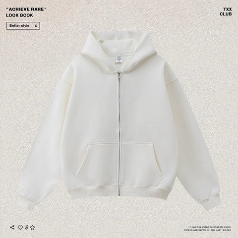 American-style casual zip-up hooded sweatshirt