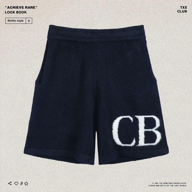 Cole Buxton letter logo jacquard shorts American high street loose casual wool drawstring shorts men