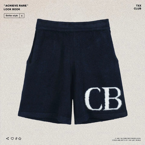Cole Buxton letter logo jacquard shorts American high street loose casual wool drawstring shorts men