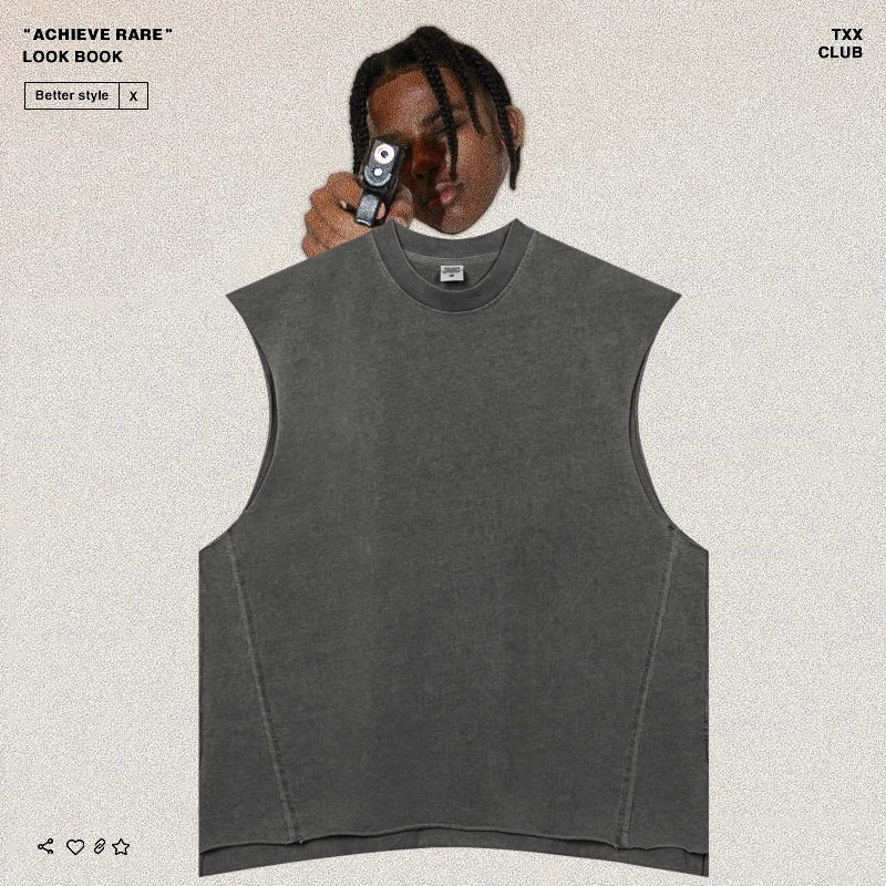 American-style washed and distressed sleeveless back piece