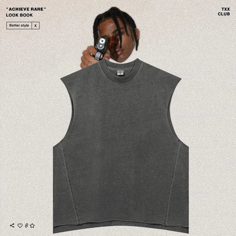 American-style washed and distressed sleeveless back piece