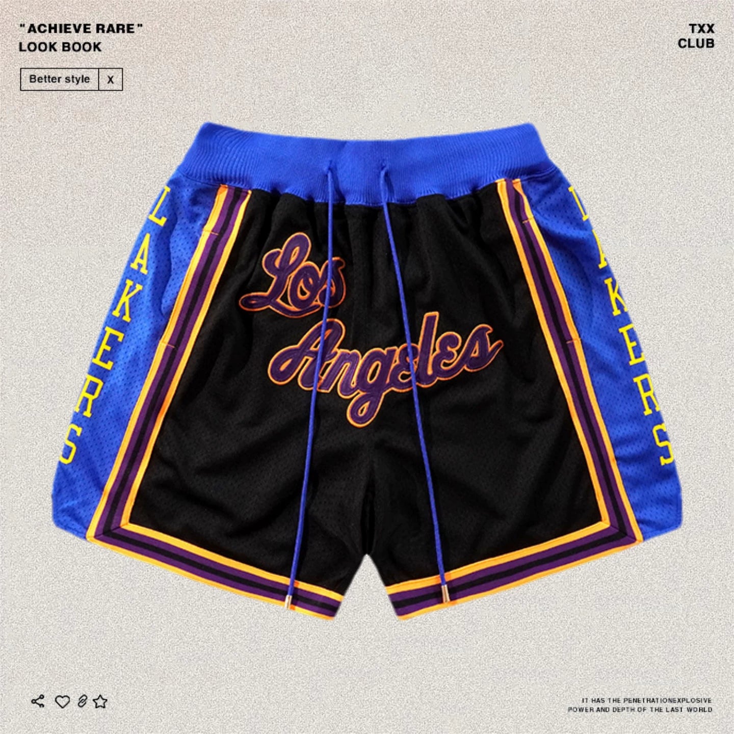 Just don American high street Los Angeles Lakers five quarter pants heavyweight embroidery men's and women's loose mesh basketball shorts