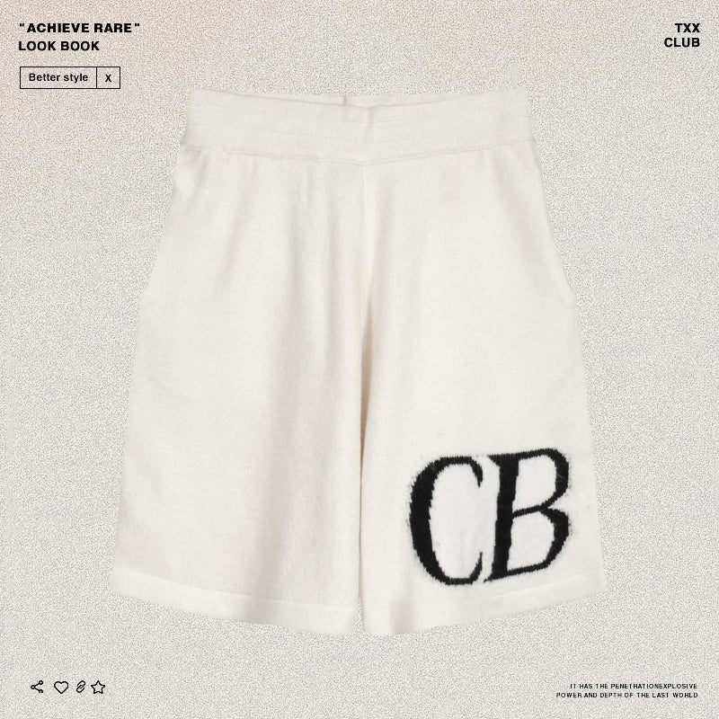 Cole Buxton letter logo jacquard shorts American high street loose casual wool drawstring shorts men