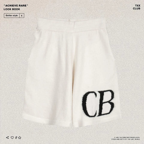Cole Buxton letter logo jacquard shorts American high street loose casual wool drawstring shorts men