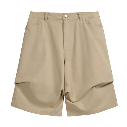 NONNOD niche high street solid color cropped pants with three-dimensional design, pleated loose casual logging workwear shorts