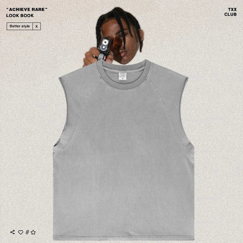 American-style washed and distressed sleeveless top