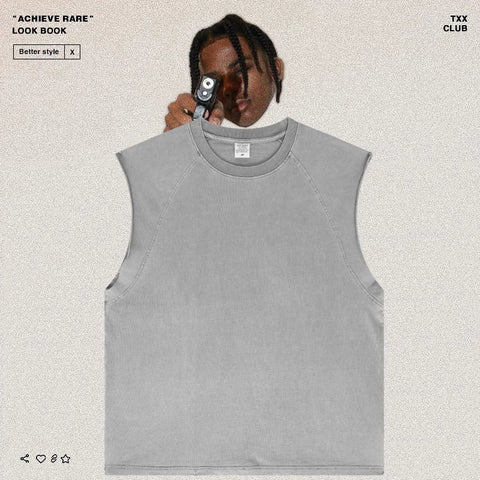American-style washed and distressed sleeveless top