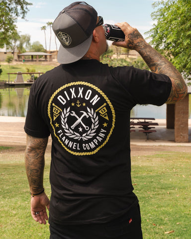 Gold & White Anchor Banner T-Shirt - Black