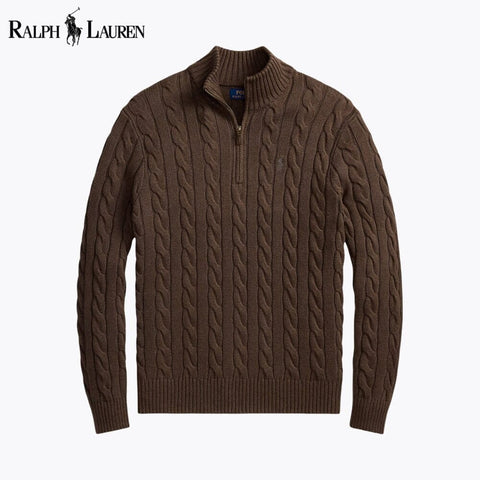 Ralph Lauren Grobstrick-Baumwollpullover mit Viertelreißverschluss